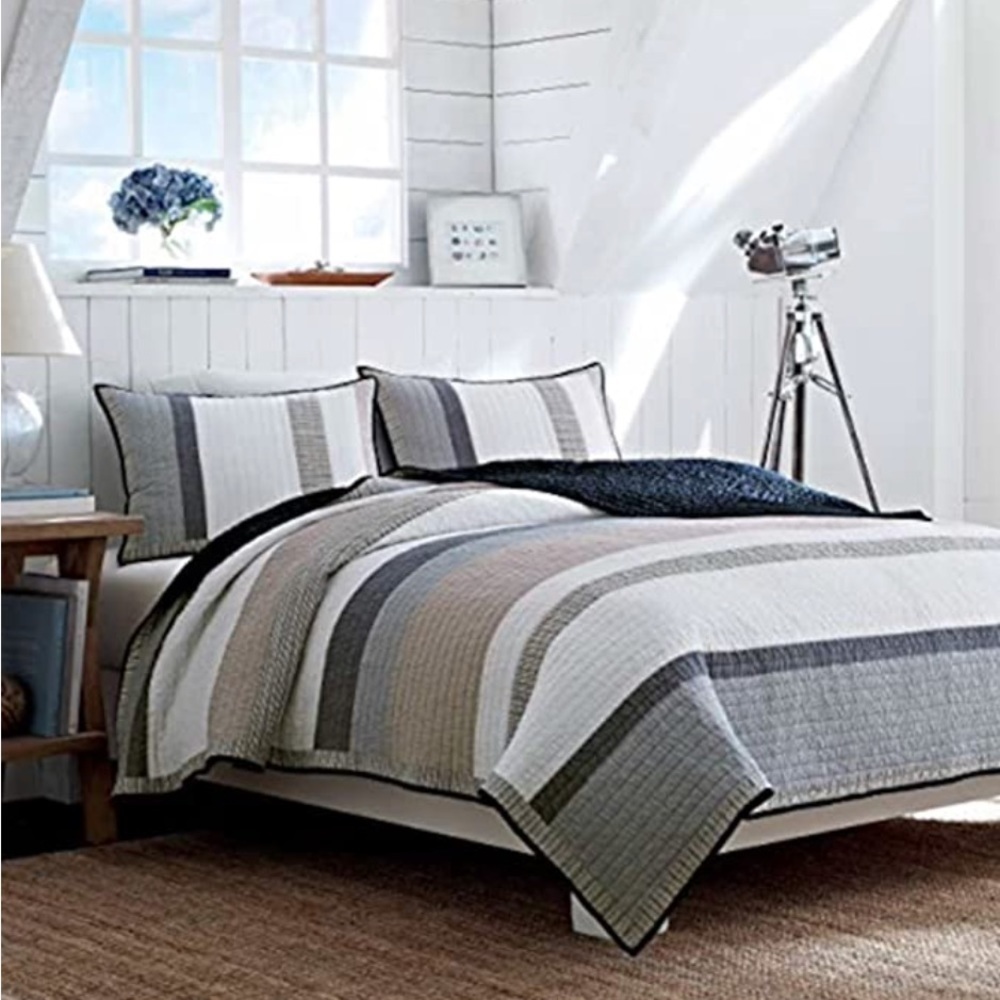 Nautica, twin quilt, cotton, tideway tan/blue/gray color